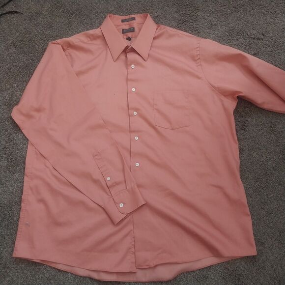 Arrow Sateen Wrinkle Free Dress Shirt 16 34/35 XL Peach Salmon Long Sleeve Mens - Picture 2 of 6